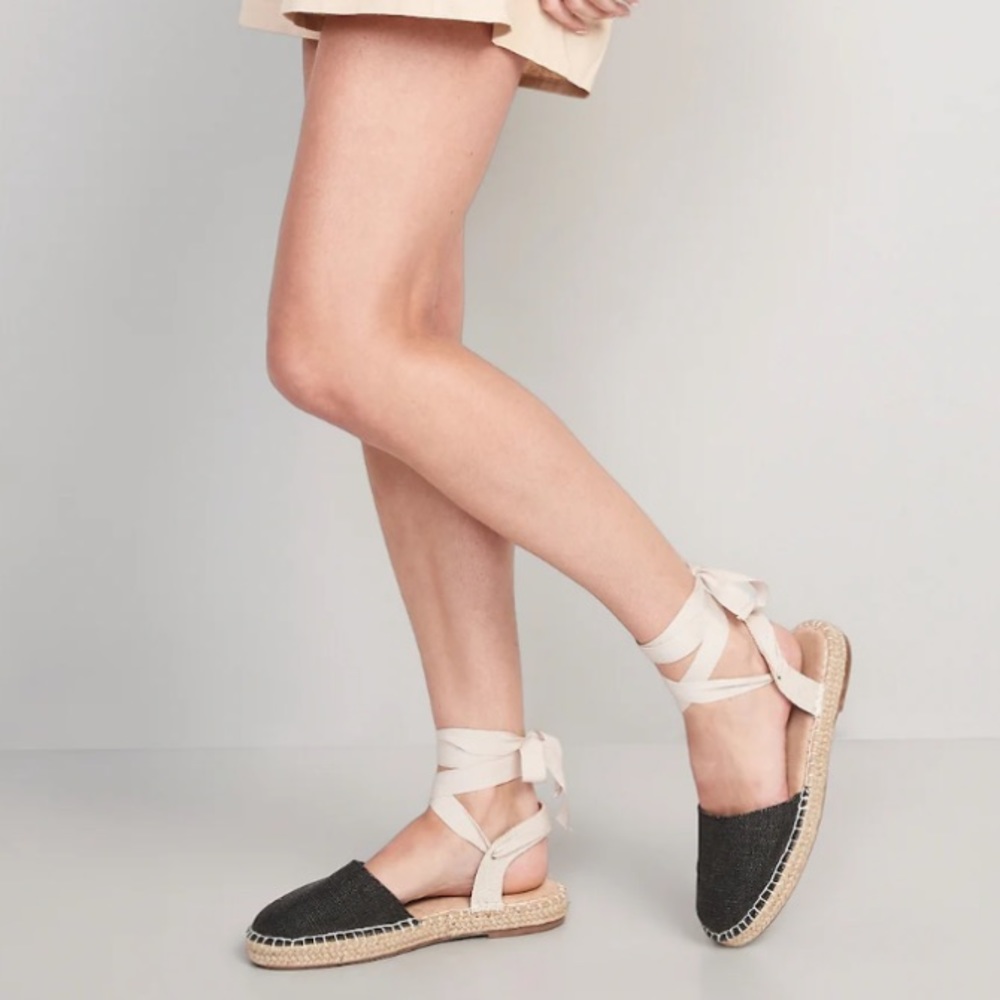 Old Navy Textile Lace Up Black Espadrille Sandals Color BlackJack, Size 7, NWT